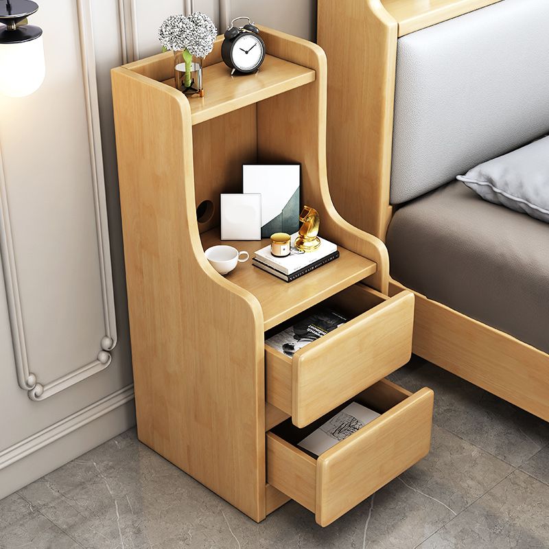 Solid Wood Nightstand Modern Bedside Cabinet with 2 Drawers for Living Room