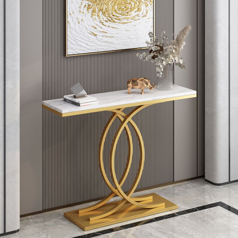 Stain Resistant Rectangular Top Glam Slate/metal Console Table