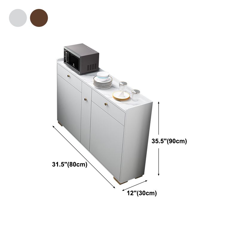 Living Room Modern Buffet Server Stone and Wood Dining Server with Drawers and Storage
