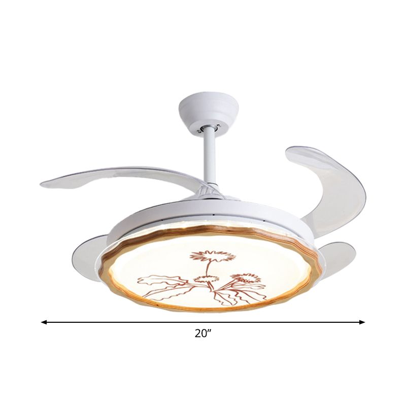 Wit met witte geschulpte hangerse ventilator verlichting armatuur eenvoud LED Acryl Semi Mount Lighting met 4 messen, 20 "breed