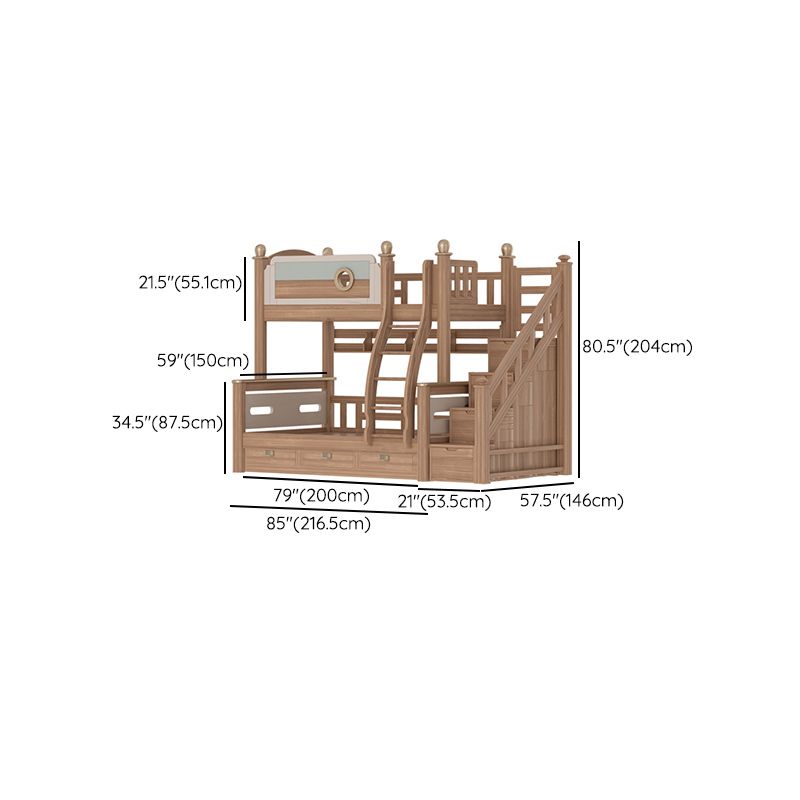 Gender Neutral Solid Wood Kids Bed Mid-Century Modern Bunk Bed with Storage