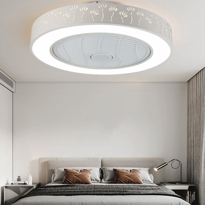 Cool-Warm Wind Round Fan Lighting Minimalist Acrylic White Semi Flush Light for Bedroom