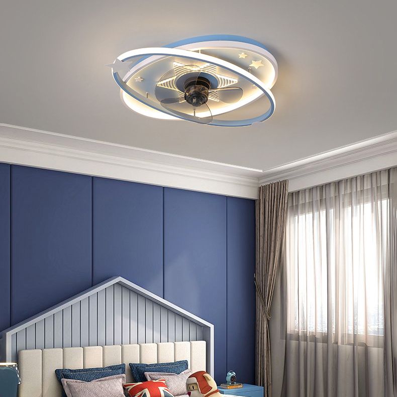 Kids Lovely LED Flush Mount Iron Oblong Ceiling Fan Light with Acrylic Shade