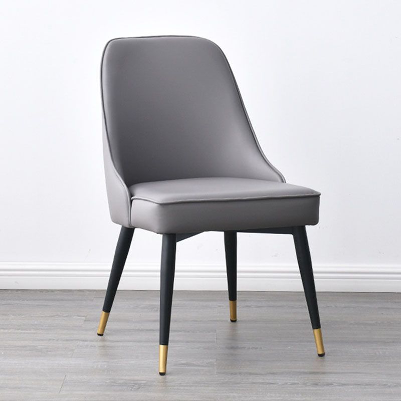 Glam Faux Leather Dining Chair Parsons Chair with Steel Legs in Matte Finish for Home