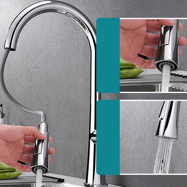 Contemporary One Handle Kitchen Faucet Pull Down 1-Hold  Bar Faucet with Pull Out Sprayer