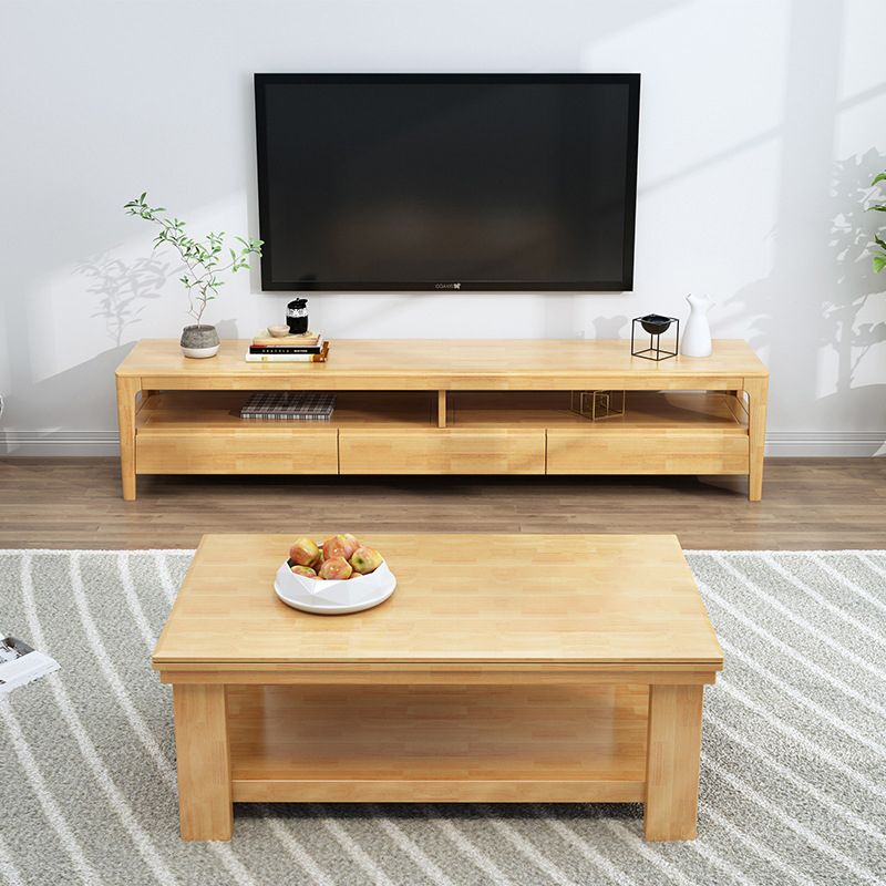 Contemporary Wood TV Console Open Storage TV Media Stand for Living Room