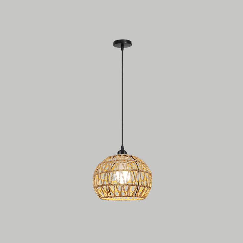 Spherical Rope Suspension Lamp Rustic Single-Bulb Dining Room Down Lighting Pendant