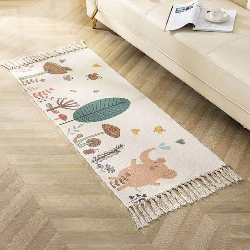 Classic Geometric Printed Rug Multi-Colored Cotton Blend Carpet Easy Care Washable Rug with Fringe for Bedroom