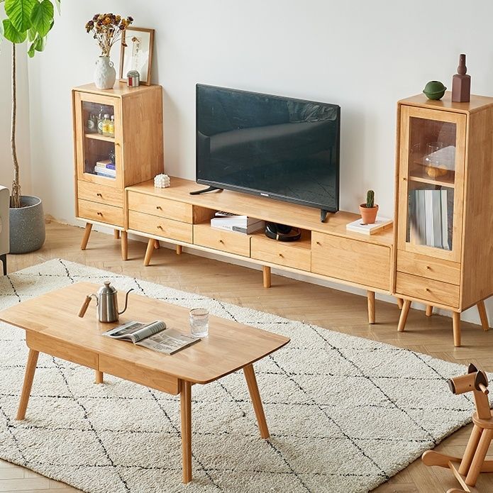 Solid Wood TV Media Console Contemporary TV Media Stand for Living Room