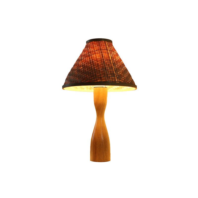 Geometric Shape Bamboo Night Lamp Asian Single-Bulb Wood Table Light for Bedroom