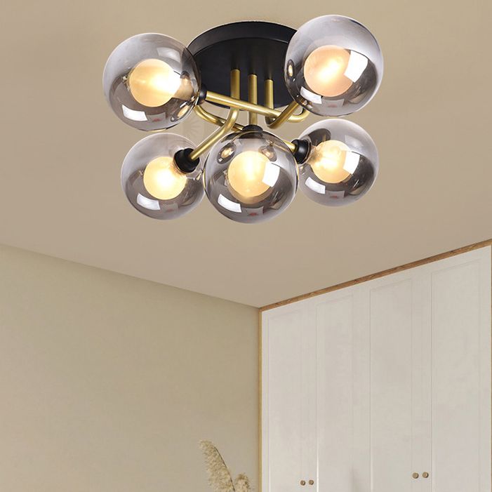 Spherical Glass Semi Flush Ceiling Light Modern Semi Flush Chandelier for Bedroom