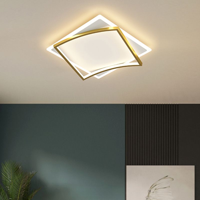 Metal Square Shape Flush Ceiling Light Modern Style 2 Lights Flush Mount Lighting