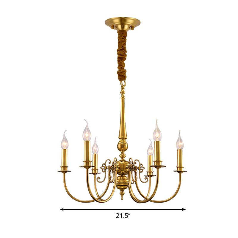 Metal Arched Arm Chandelier Light Fixture Colonialist 6 Lights Living Room Ceiling Pendant in Gold