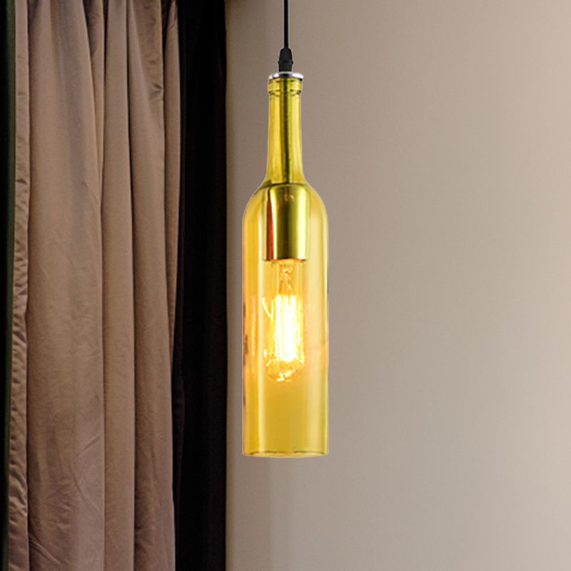 Blauw/bruin 1 licht hangende lamp vintage industriële glazen fles tint hanglamp met verstelbaar koord