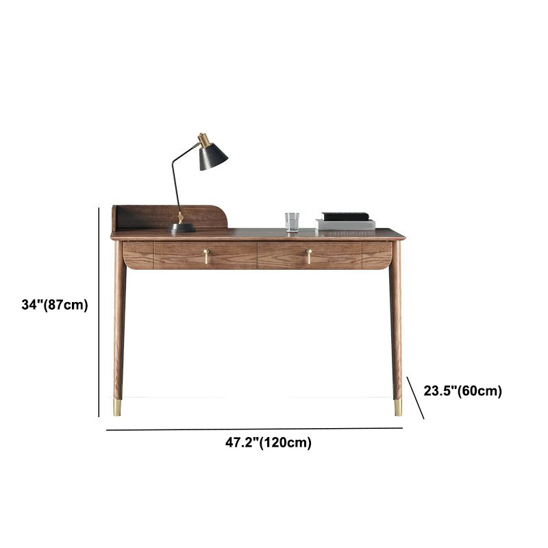 Glam Office Desk Rectangular Brown Solid Wood Writing Desk for Home