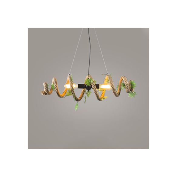 2 hoofden spiraalvormige hangerverlichting met open lamp landstijl beige touw hangend plafondlicht voor restaurant