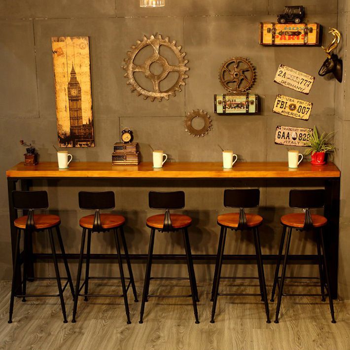 Pine Wood Bar Dining Table Industrial Style Rectangle Bar Table with Trestle for Cafe