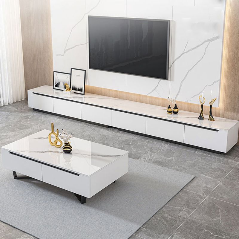 11.81" D Modern TV Stand White Stone TV Console with Drawers