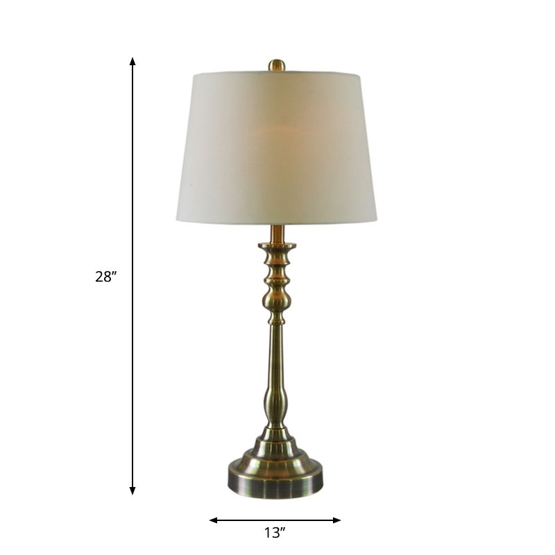 1 Light Task Lighting Rural Style Barrel Fabric Shade Night Table Lamp with Candlestick Column in Gold