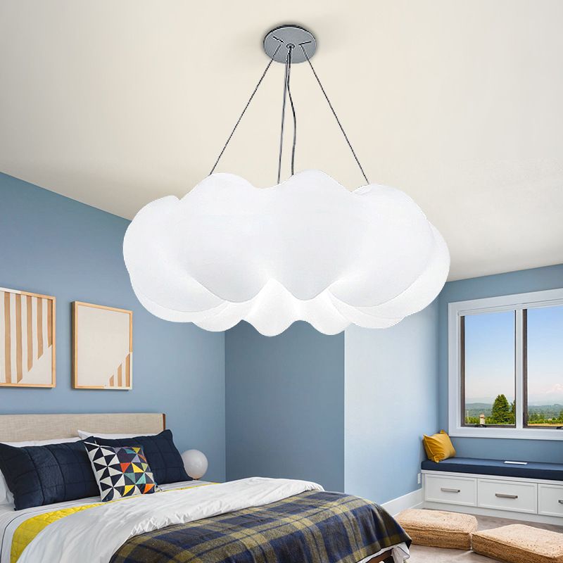 Cloud Hanging Ceiling Light Minimalist Plastic LED Bedroom Suspension Lighting in White