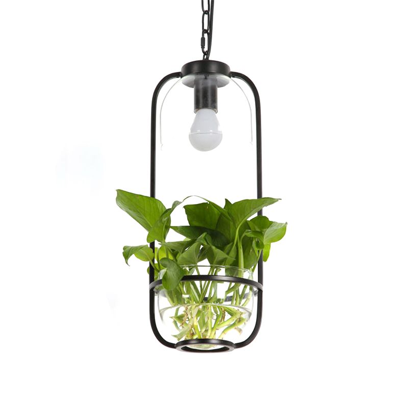 Iron Black/White/Gold Hanging Light Rectangle Farmhouse LED Pendant Lamp in Warm/White Light with Plant Pot