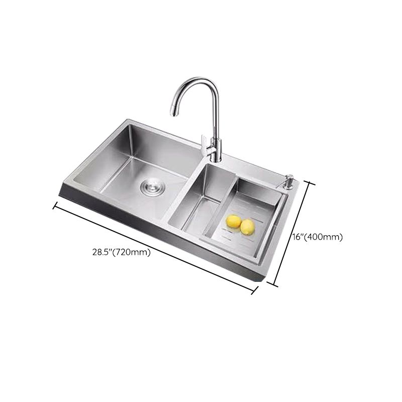 Contemporary Style Kitchen Sink Stainless Steel 2 Holes Drop-In Kitchen Double Sink