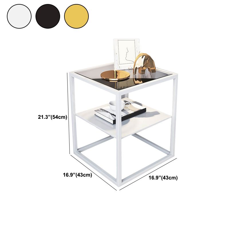 Industrial Open Storage Bed Nightstand Glass and Iron Night Table with Shelves