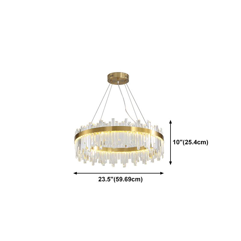 Round Shape Hanging Lights Modern Style Crystal Metal Chandelier in Gold for Living Room