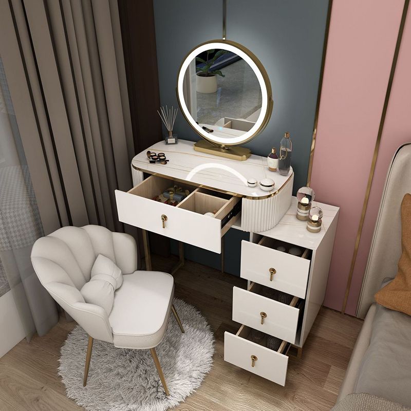 Metallic Glam Bedroom Lighted Mirror 4 Drawer Vanity Dressing Table