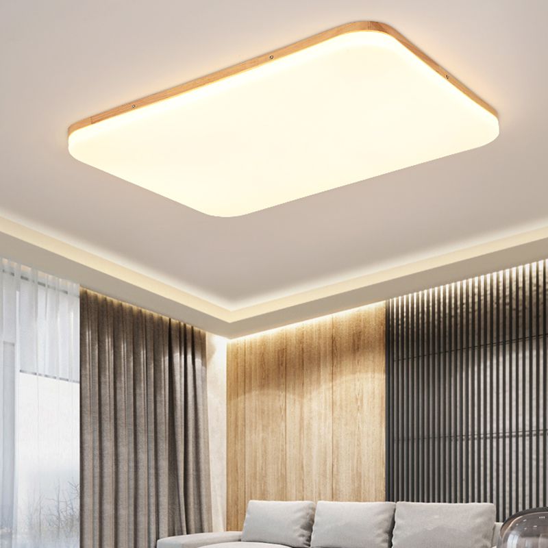 Wood Modern Flush Mount Geometric Shape Ceiling Light with Acrylic Shade for Living Room