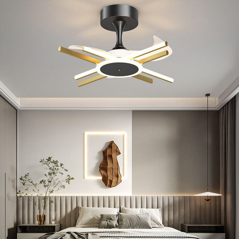 Modern Linear LED Ceiling Fan in Black / Gold Sphere Fan Light