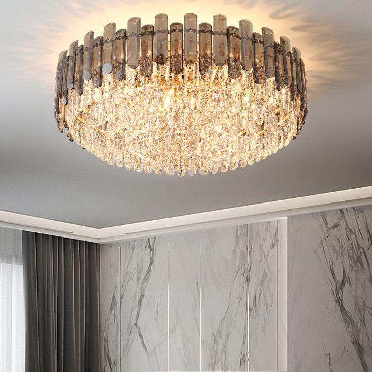 Modern Ceiling Lamp Household Flush Mount Light Fixture with Crystal Shade for Bedroom