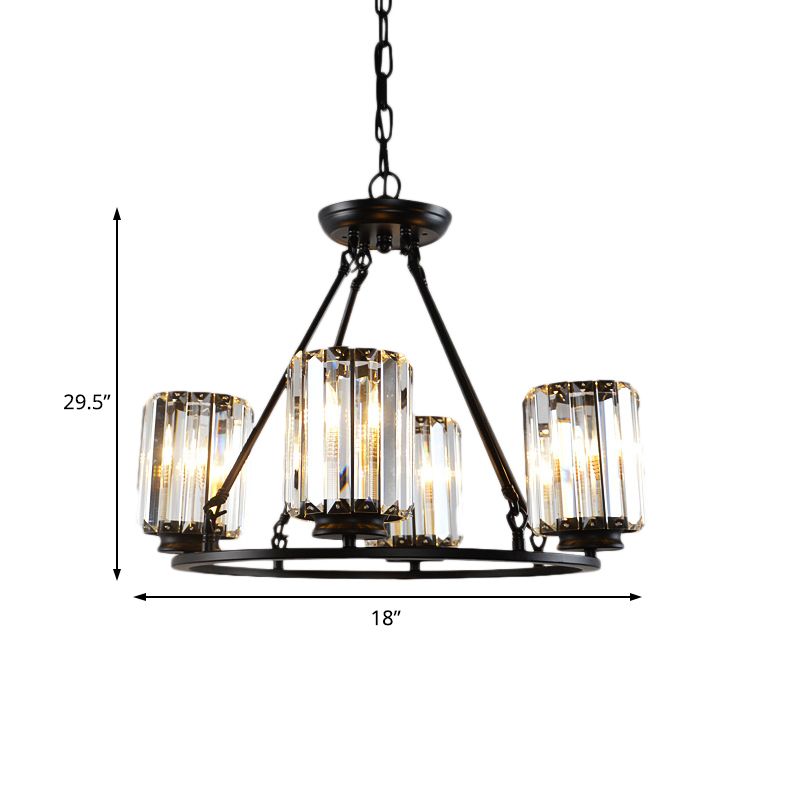 Black Round Ceiling Chandelier Contemporary Crystal 4/6/8 Lights Pendant Light Fixture with Adjustable Chain