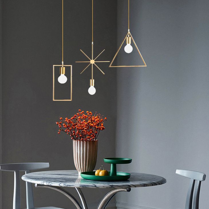 Loft Style Geometric Suspension Pendant 1-Bulb Metal Hanging Light in Gold for Dining Room