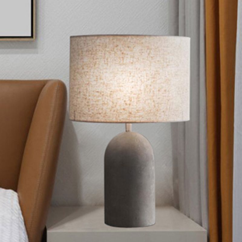 Half Capsule Cement Table Lighting Modern Single Grey Night Lamp with Drum Fabric Lampshade