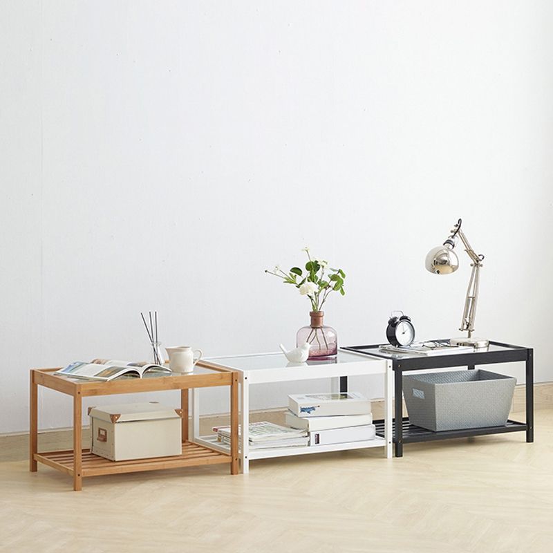 Modern Lower Shelf Nightstand Glass Top Bedside Cabinet for Bedroom