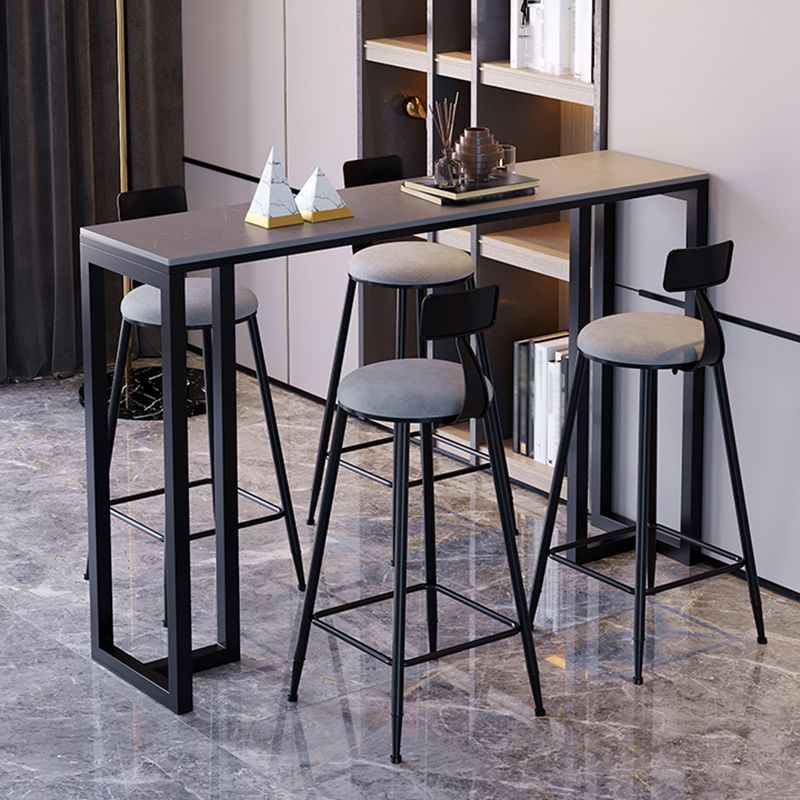 Industrial Sintered Stone Top Bar Table Rectangle Bar Table with Double Pedestal in Black