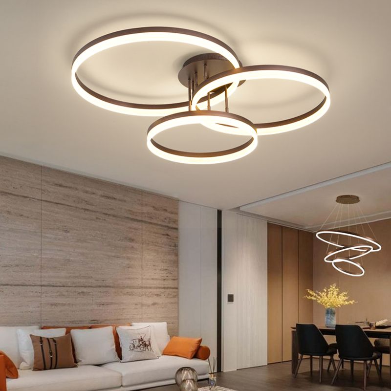 Metal Round Flush Mount Ceiling Light Modern Multi-Lights Flush Mount Ceiling in Brown