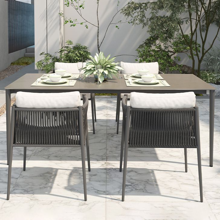 Rectangle Stone Top Patio Table Modern Dining Table with Aluminum Frame