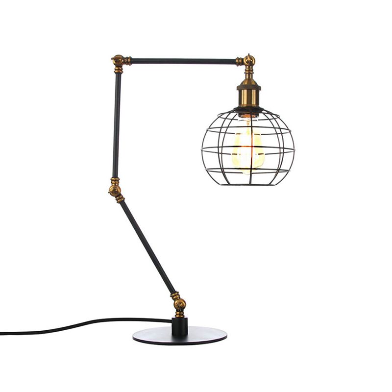 Warehouse Wire Guard Table Light Metal 1 Head Coffee Shop Table Lamp with Global Shade in Black/Brass Finish