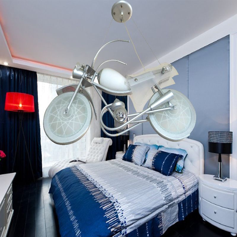 Modern Blue Creative Pendant Light Cartoon Motorcycle 3 Light Hanging Lamp for Children Bedroom