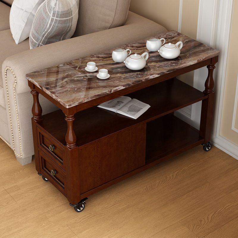 Rectangular Side Table Traditional Glossy End Table with Drawer and Shelf