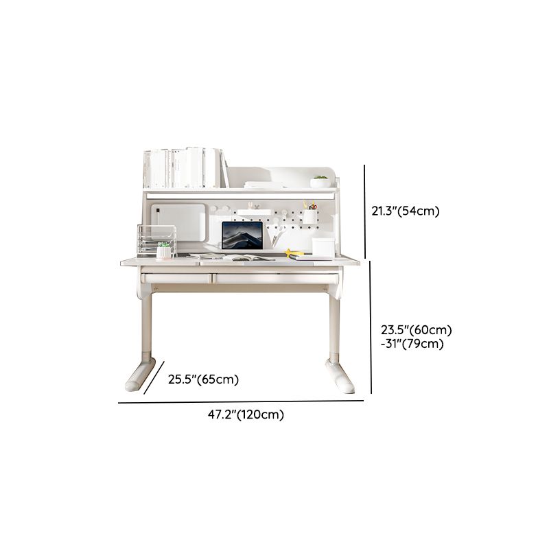 White Children's Desk with Storage Shelves Solid Wood Adjustable Student Table