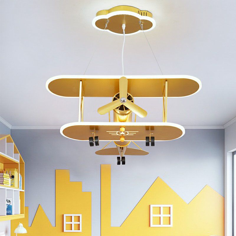 Airplane Acrylic LED Ceiling Lighting Childrens Yellow Chandelier Light Fixture for Nursery