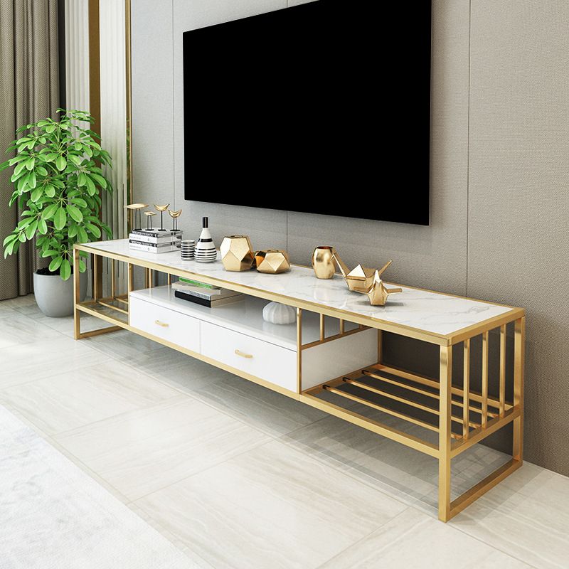 Open Storage Media Console Marble TV Stand Console with Drawers