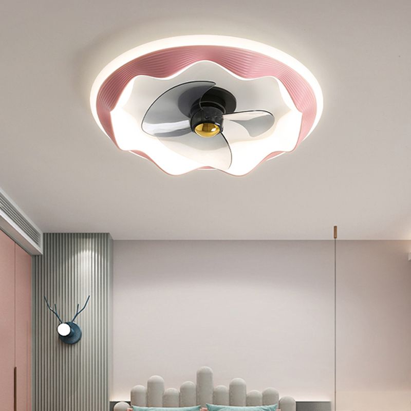 Round Ceiling Fan Light Modern Style Metal 1-Light LED Flush Light