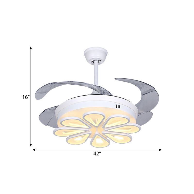 Hedendaagse bloemenhangende ventilatorlamp Acryl LED Wit dicht bij plafondlicht met 4 heldere messen, 42 "W