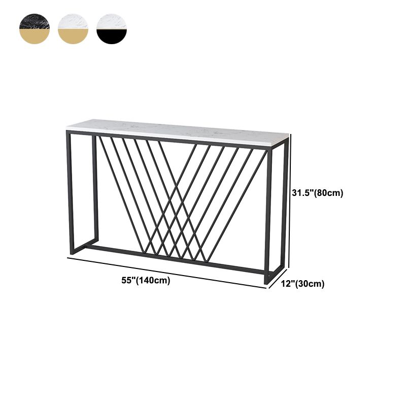 Glam Style Console Table with Rectangle Marble Top and Iron Trestle Base