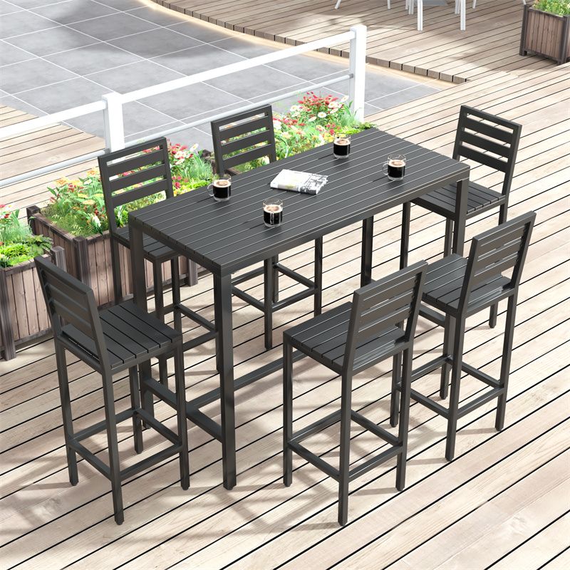 Metal and Wood Patio Table Rectangle Industrial No Distressing Bar Table
