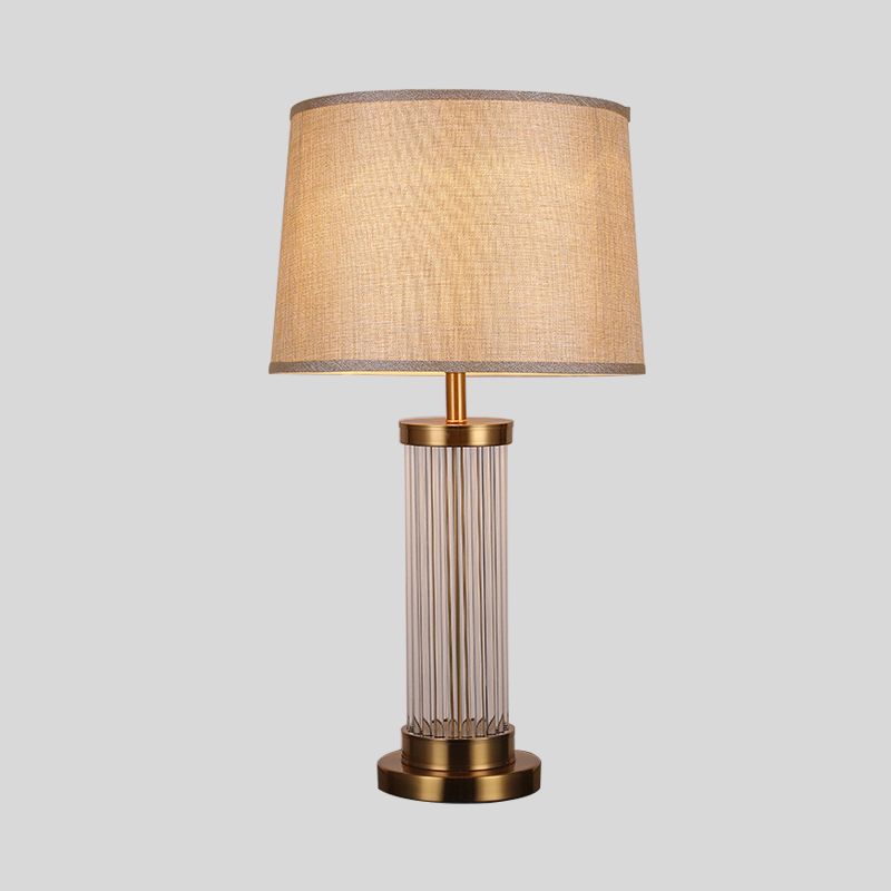 1 Head Living Room Table Lamp Modern Gold Reading Light with Barrel Fabric Shade